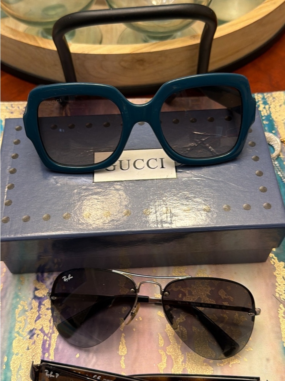 Gucci Teal Oversized Square Women's Sunglasses